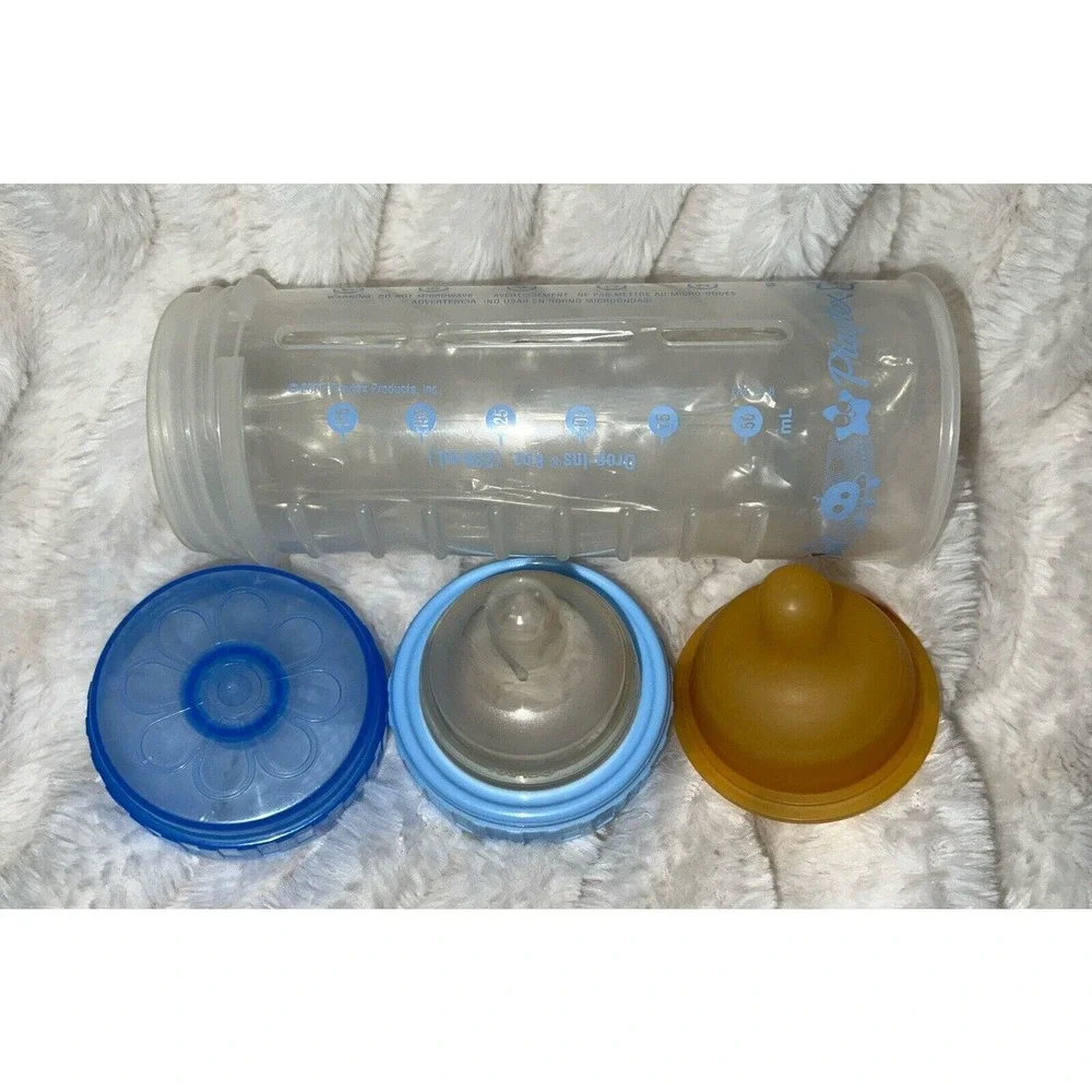 Vintage Playtex Nursery Drop-Ins‎ Bottle Flat Top 8oz Blue 2005 With 2 Nipples